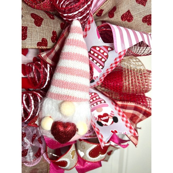 Handmade Valentine’s Home Sweet Gnome Ribbon Prelit Wreath 22 ins LED W18 - Picture 6 of 12